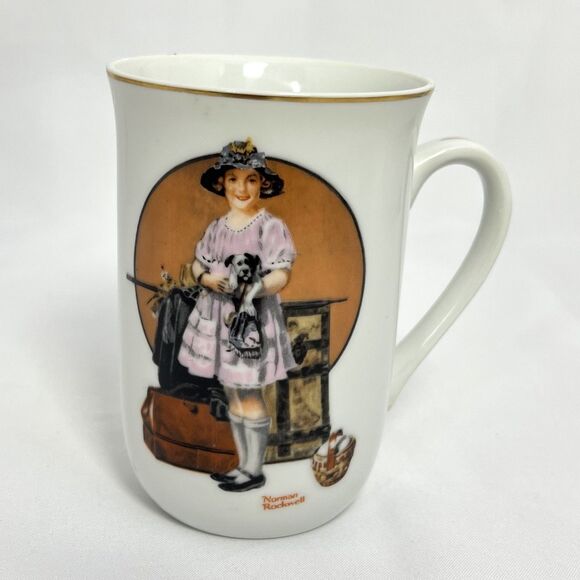 Vintage Norman Rockwell Museum Coffee Cup 1981 Set of 4 Ceramic White w/Gold NOS - Picture 9 of 14